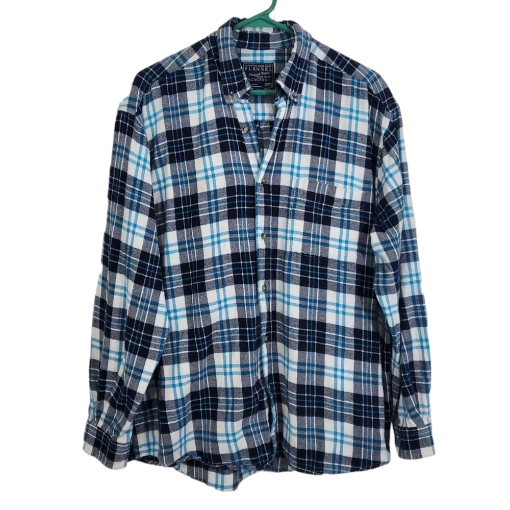 Authentic  Work Wear Flannel By Cactus Plaid Shirt ~ Pre-Owned Sz XL Turq/Blue
